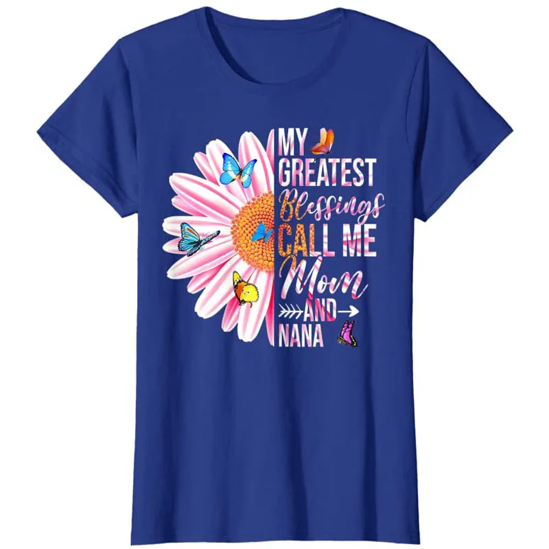 My Greatest Blessings Call Me Mom and Nana Happy Mother Day T-Shirt Gifts Daisy Floral Print Graphic Tee Tops Aesthetic Clothes