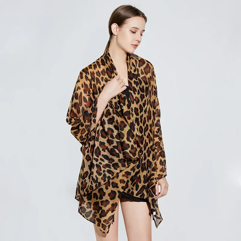 Leopard Print Women Cotton Linen Balinese Shawl Fashion Scarf Lightweight Comfortable Soft Breathable Minimalist Scarf