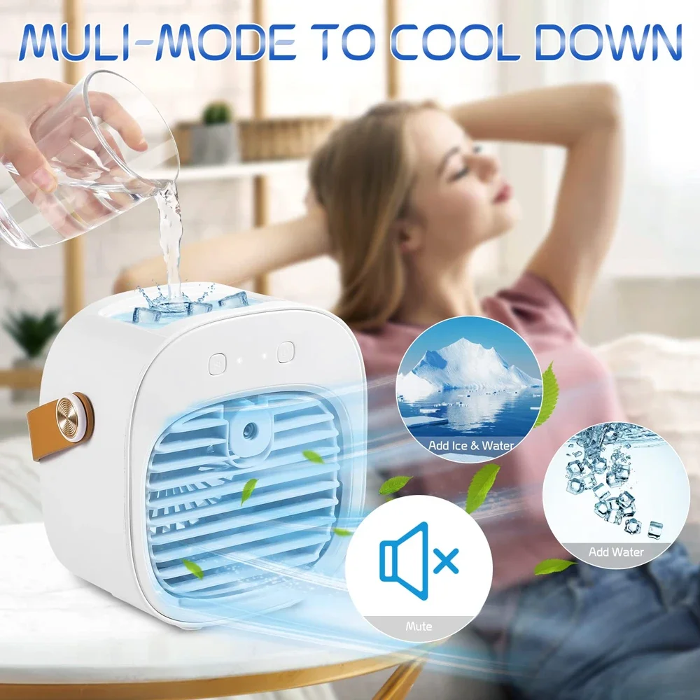 Air Conditioner Portable Rechargeable Personal Air Cooler with 3 Speeds Mini Air Conditioner Fan Quiet Desk Cooling Fan for Home