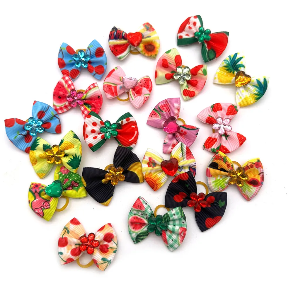 50PCS Pet Dog Grooming Accessories Summer Fruit Puppy Dog Hair Bow Rubber Bands Dog Pet Supplies Yorkshire Hair Accessories