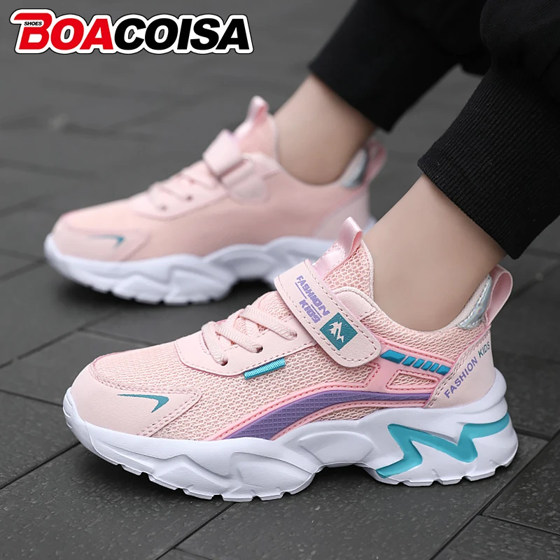 Children's Pink Sneakers Breathable Mesh for Girls School Casual Walking Shoes Non-slip Sports Kids Running Lightweight Tennis