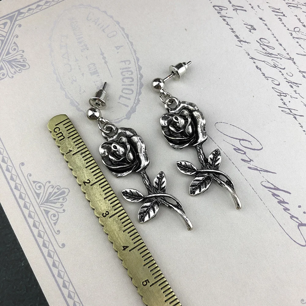 Fashion Parts Gothic Punk Earl Flowers Dark Wild Rose Zinc Alloy Dangle Earrings For Women Fahion Jewelry wholesale