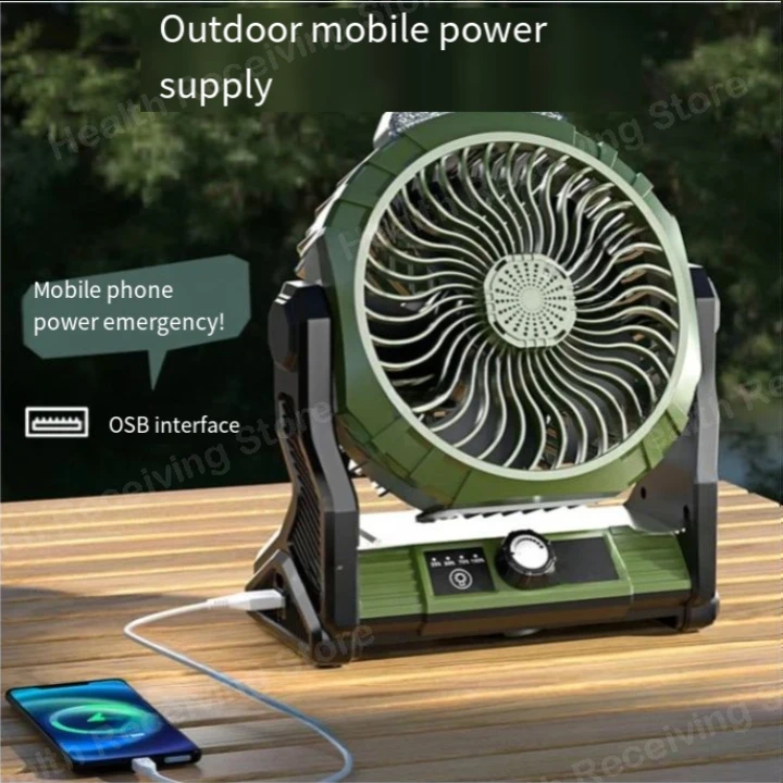 Outdoor camping charging fan light tent electric fan portable ultra-long battery life cooling strong wind