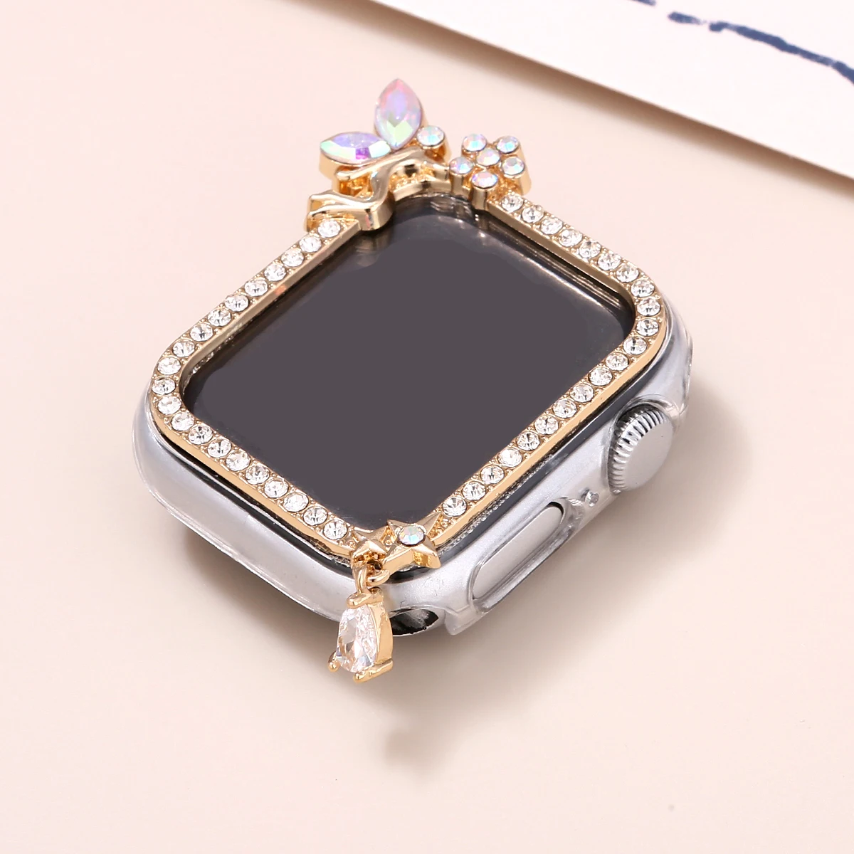 

1 шт., женский защитный чехол с цветочной феей для Apple Watch, чехол 9/8/7 41 мм, 45 мм, бампер со стразами для девочек, рамка, чехол iWatch Series