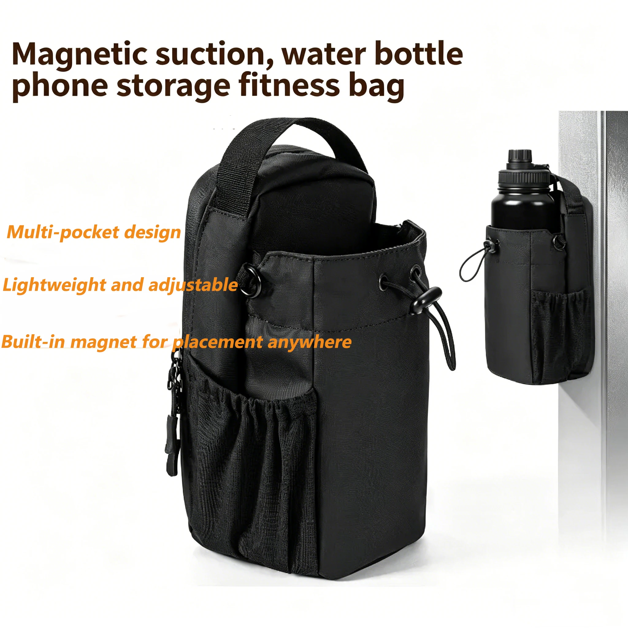 Geestock Large Capacity Magnetic Water Bottle Bag Portable Magnetic Gym Bottle Carrier For Fitness Walking Camping Daily Sports