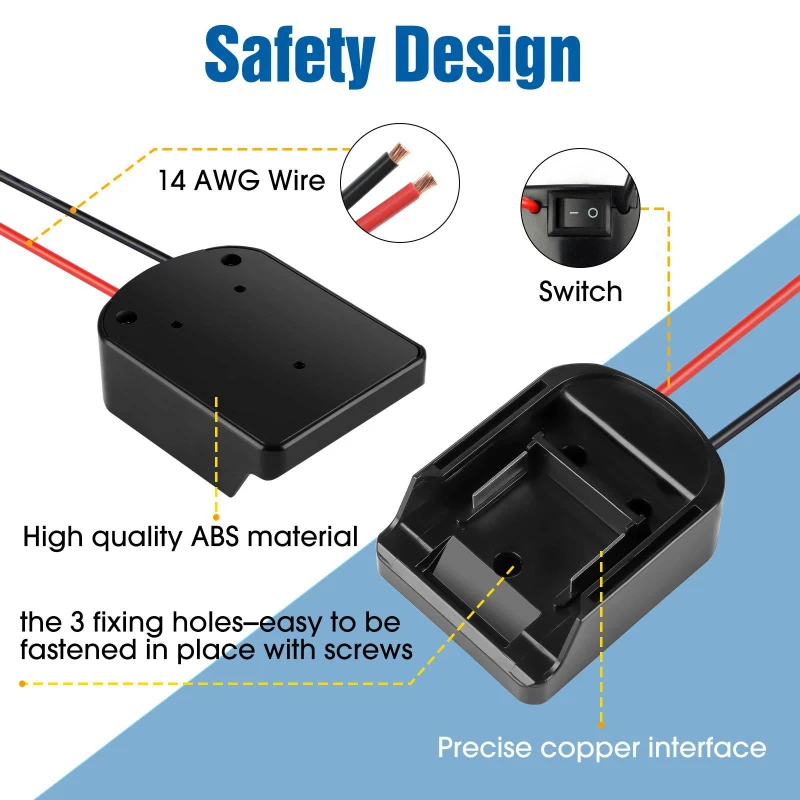 ตัวแปลงแบตเตอรี่อะแดปเตอร์เชื่อมต่อแบตเตอรี่สำหรับ Makita 14.4-18V ที่ยึดอะแดปเตอร์กับสาย14 AWG และเครื่องมือสวิตช์ I/O DIY