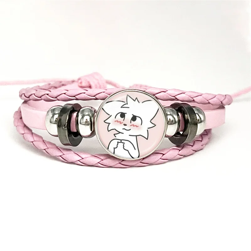 جديد Boykisser القط ميمي الوردي الأساور الجلدية Kawaii متعة الوردي سخيفة القطط مضحك متعدد الطبقات مضفر سوار أساور مجوهرات هدية