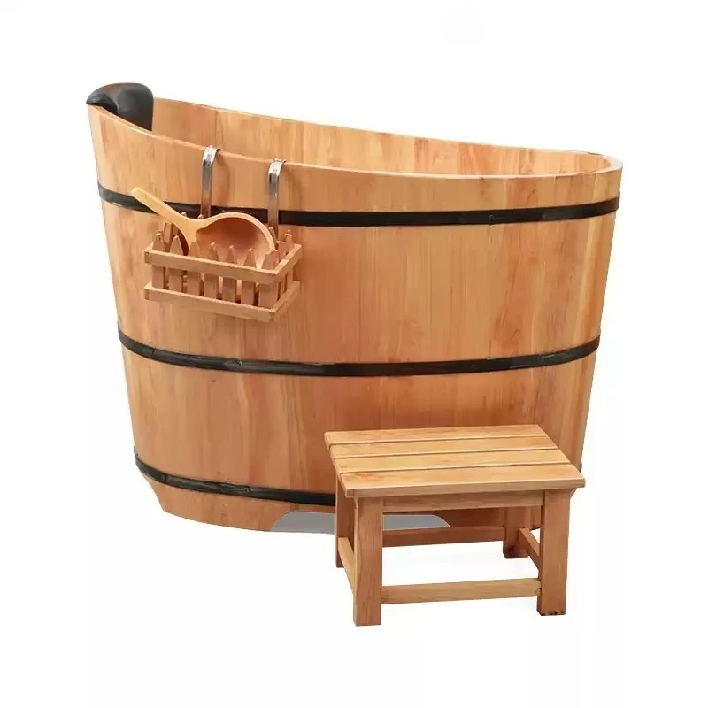 Natural  Wood Freestanding Spa Barrel Tub Full Body Steam Sweat Soaking Vessel For Household Indoor Bathroom  SPA Equipment