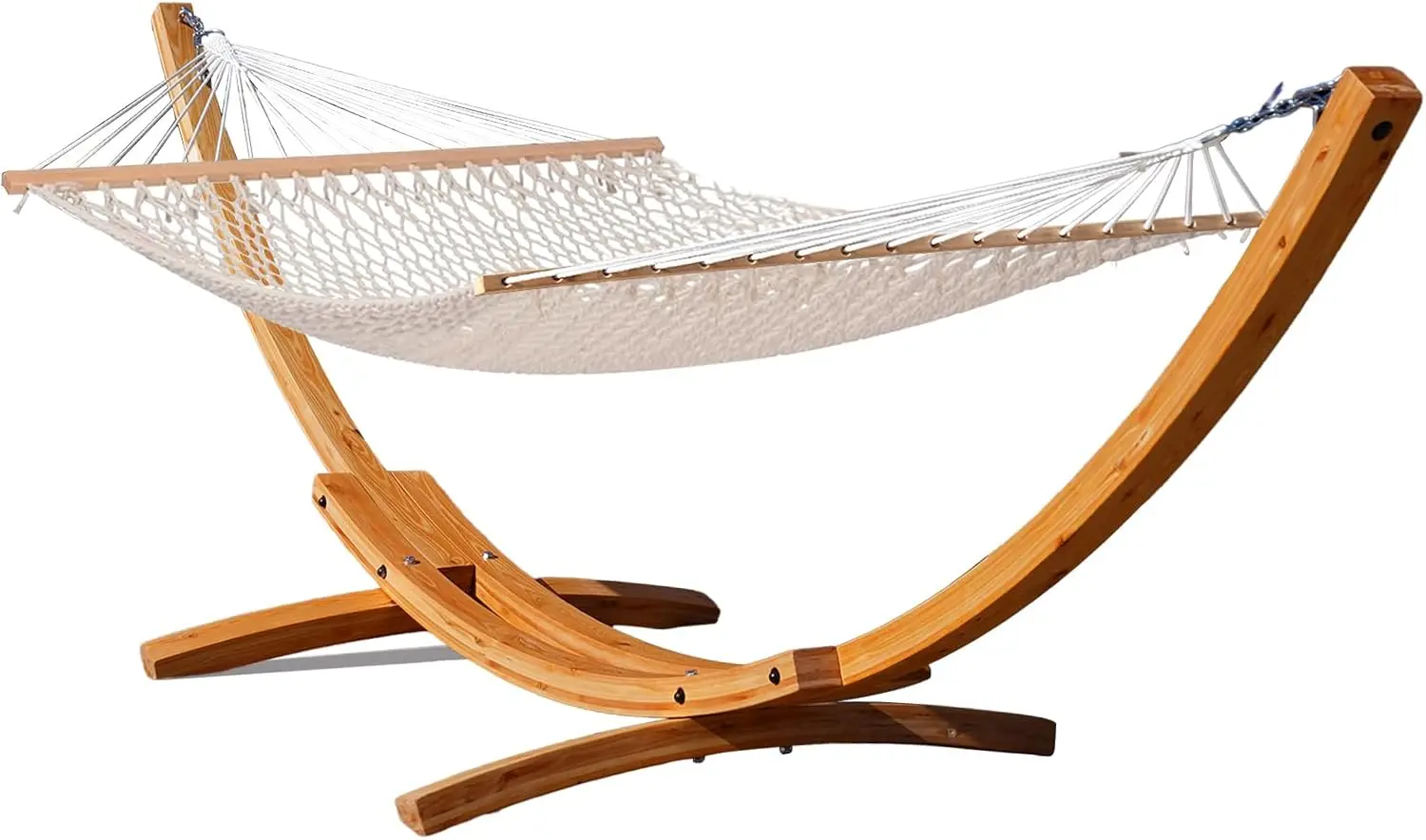 Lazy Daze Hammocks 12 Ft Double Rope Hammock And 13 Ft Wooden Arc Stand,2 Person Hand Woven Cotton Hammock With Spreader Bar