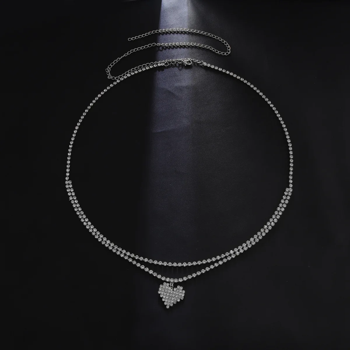 Cadena de cintura con diamantes de imitación de dos pisos, estilo Sexy en forma de corazón, fotografía callejera, joyería para el cuerpo de mujer