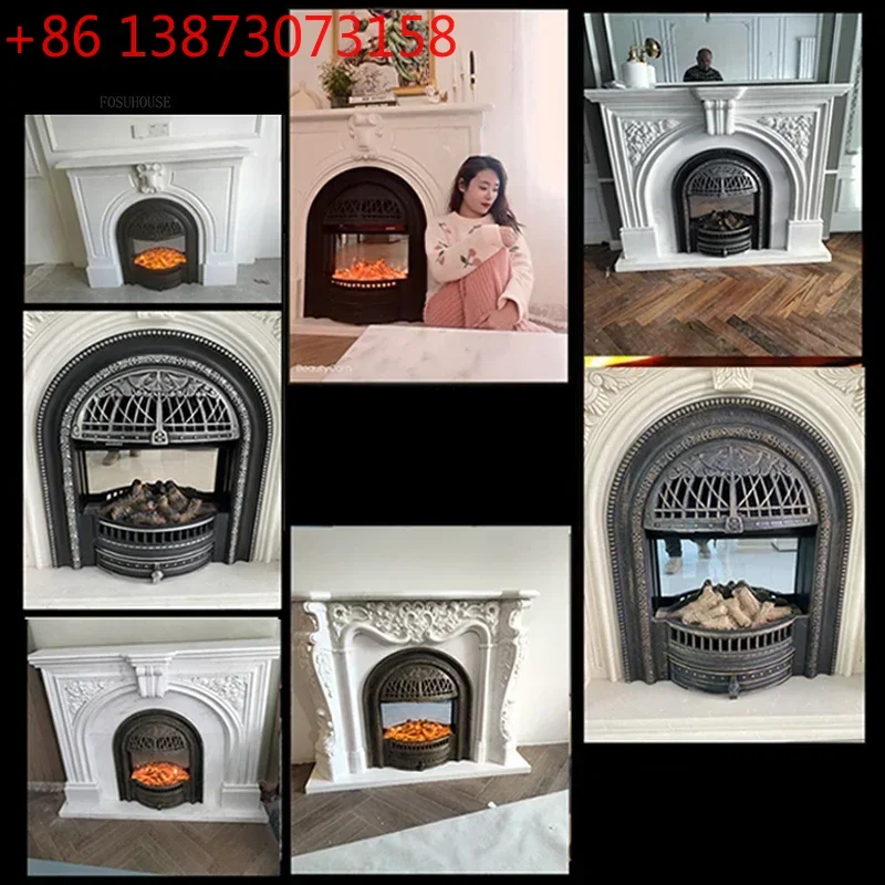 

French Living Room Fireplace Ornamental Heating Cast Iron Arc Furnace Core European Luxury Simulation Flame Electric Fireplace P