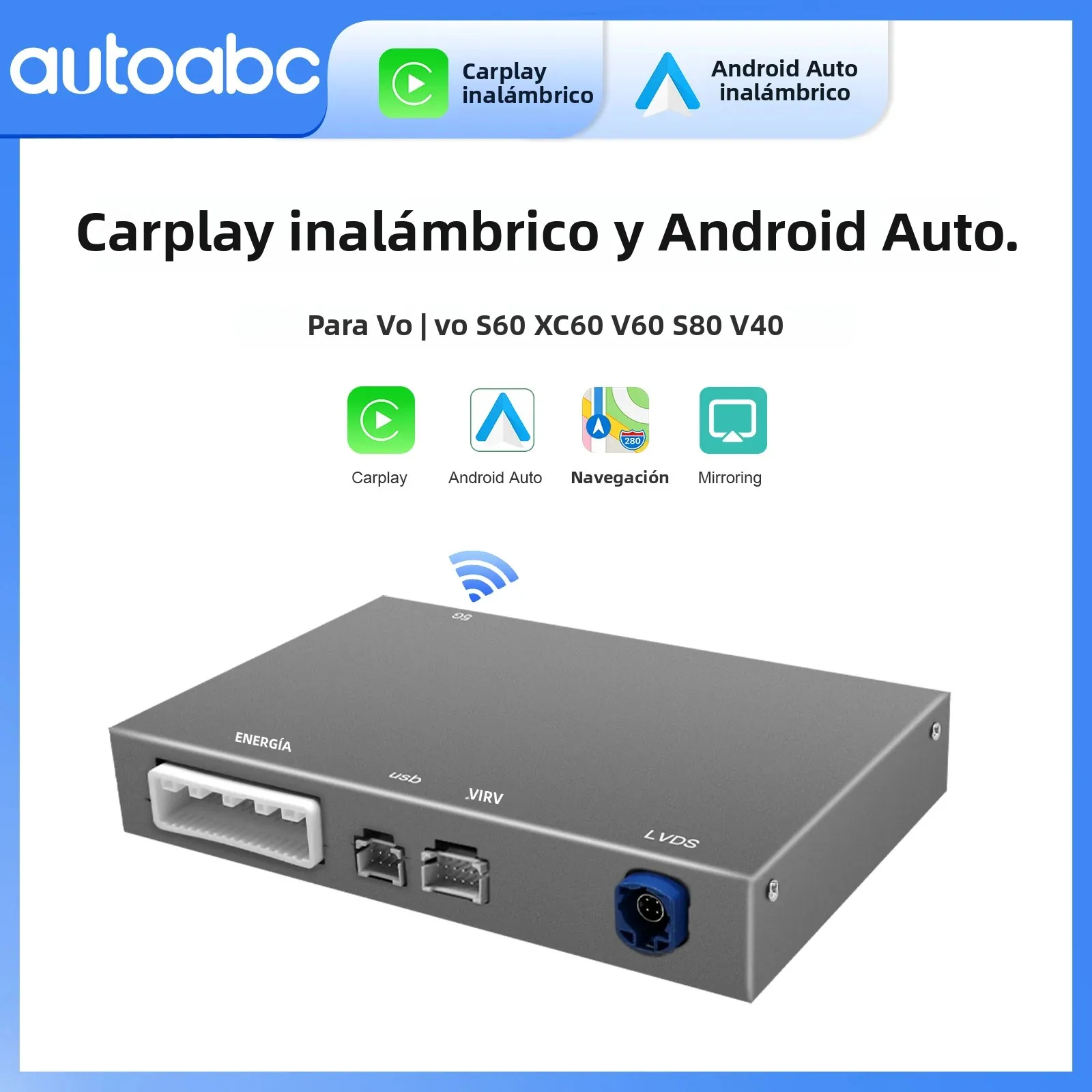 Para Volvo XC60 XC70 S60 S80 V60 V70 V40 inalámbrico Carplay Android Auto Modulo AI caja decodificador soporte cámara Airplay