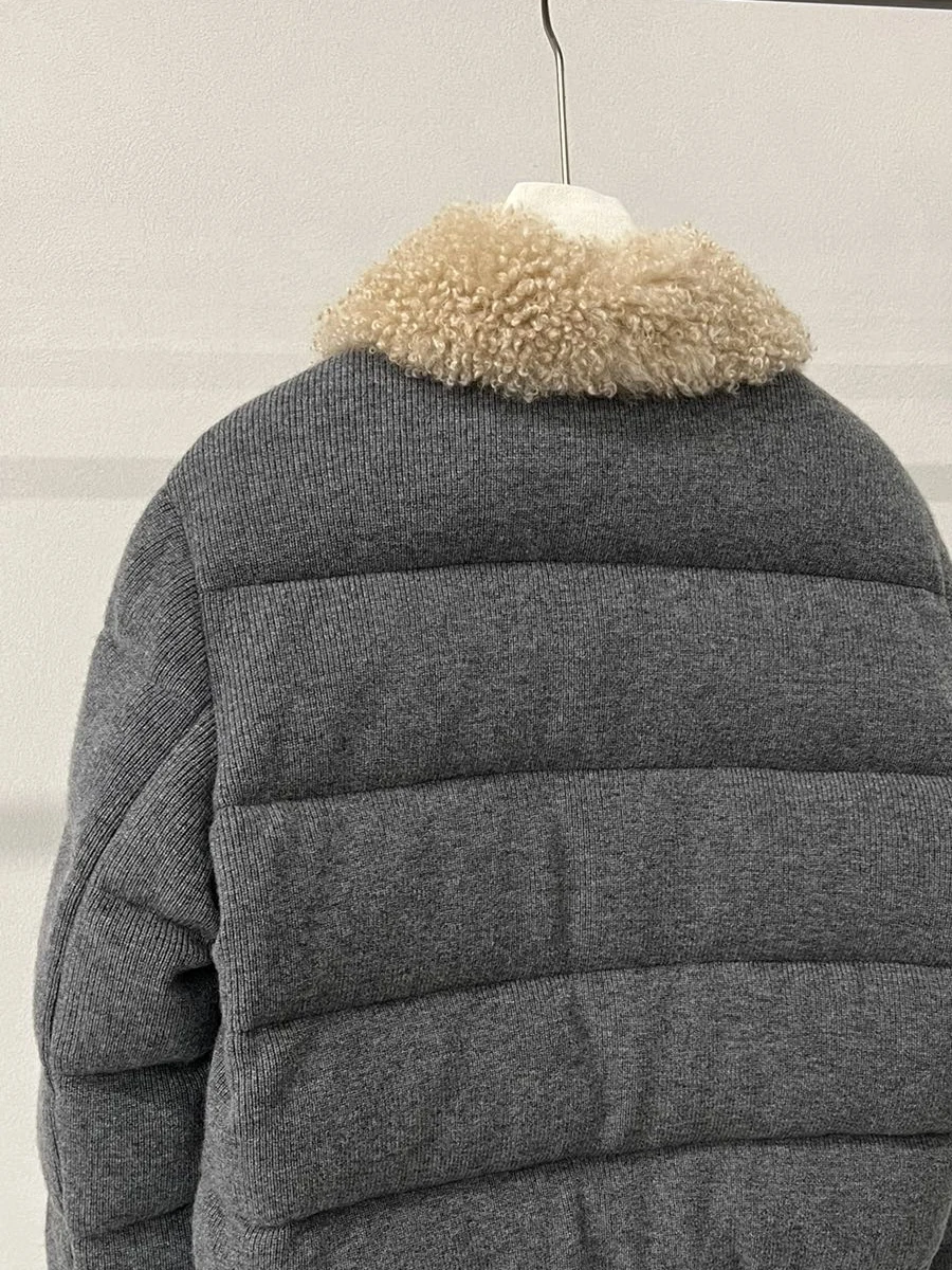 Women'S Wool Knitted Lapel High-Quality White Goose Down Down Jacket Short Casual Jacket Comfortable And Warm