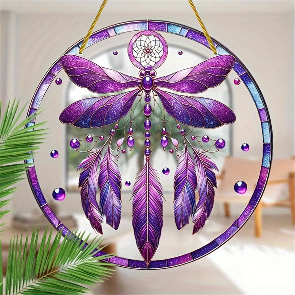 A71P Dragonflys Dreamcatchers قلادة مستديرة اللون قلادة أكريليك مع حبل