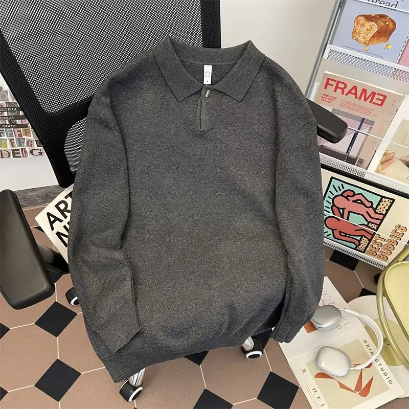 

Men's Pure Color Collared Knitwear Base Layer irt Korean Sle Autumn Winter New Lazy Sle Inner Wear Long Sve Pol...