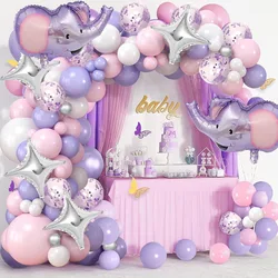 Elephant Baby Bath Party Balloon Arch Suitable for Girls Purple Pink Confetti Aluminum Foil Elephant Balloon Elephant Baby Bath Party Decorations Suitable for Girls Baby Girl Birthday Gender Digging