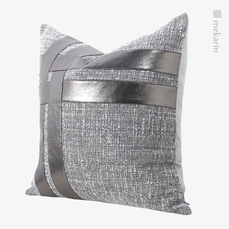 Light luxury model room pillow high-end silver gray PU stitching square pillow cushion hotel bedroom back cushion sofa cushion