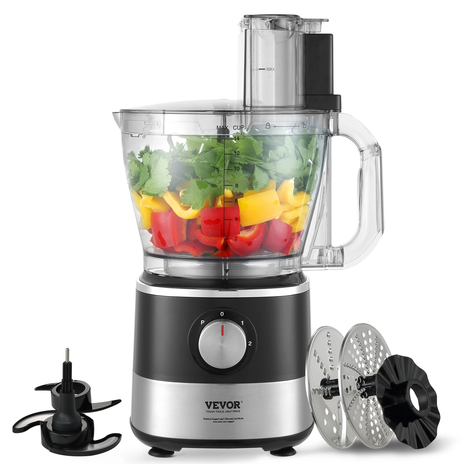 

VEVOR Food Processor 14-Cup Vegetable Chopper for Chopping Mixing Kneading Dough 600 Watts Stainless Steel Blade Professional