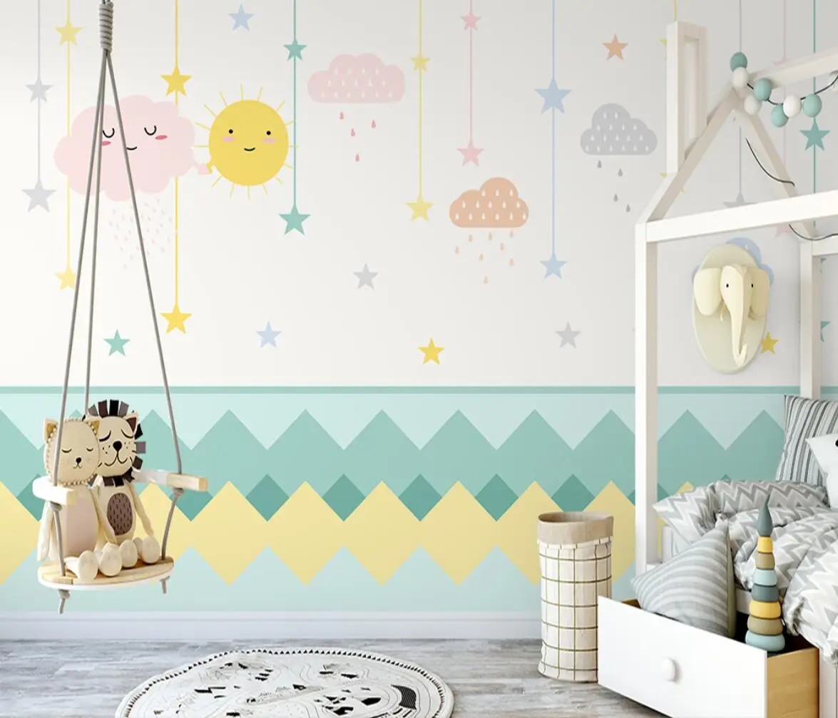 

Custom Nordic cloud simple wallpaper for children's room princess papel de parede wallpapers living room wall papers home decor