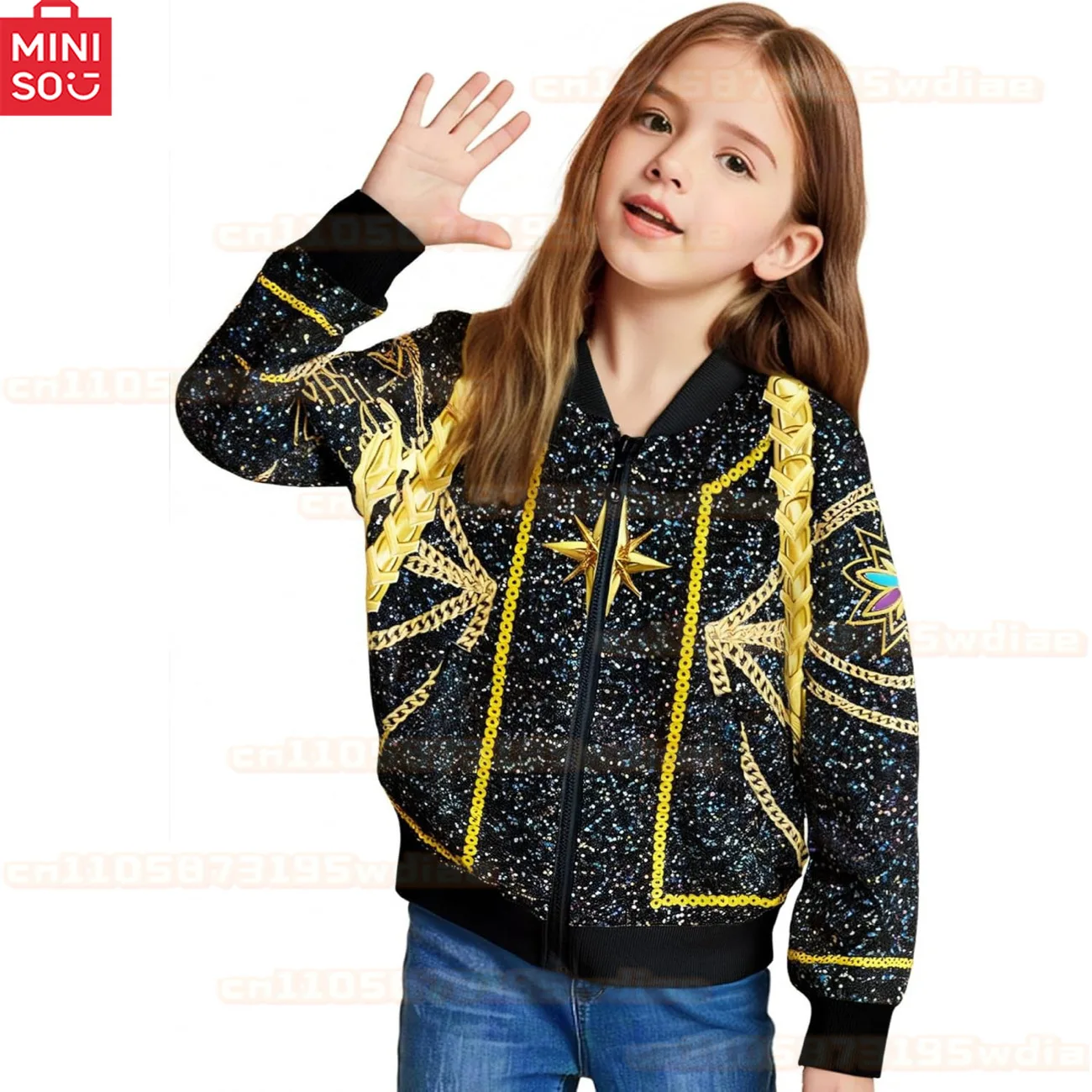 MINISO 어린이 의상 악마 헌터 루미 소녀 힙합 세트 할로윈 역할 놀이 복장 게임 카니발 의상 + 목걸이