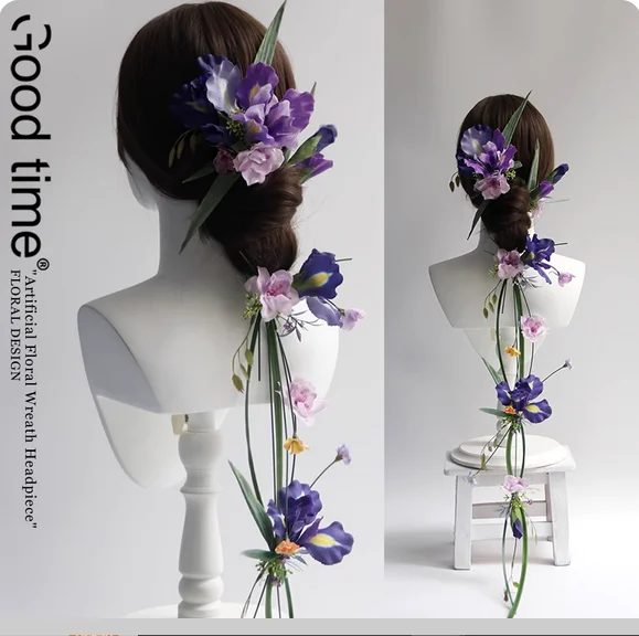 مجوهرات مخصصة جديدة إكسسوارات الشعر ماكياج الصينية العتيقة شعر العروس الزفاف التصوير غطاء الرأس زهرة اصطناعية النمذجة p