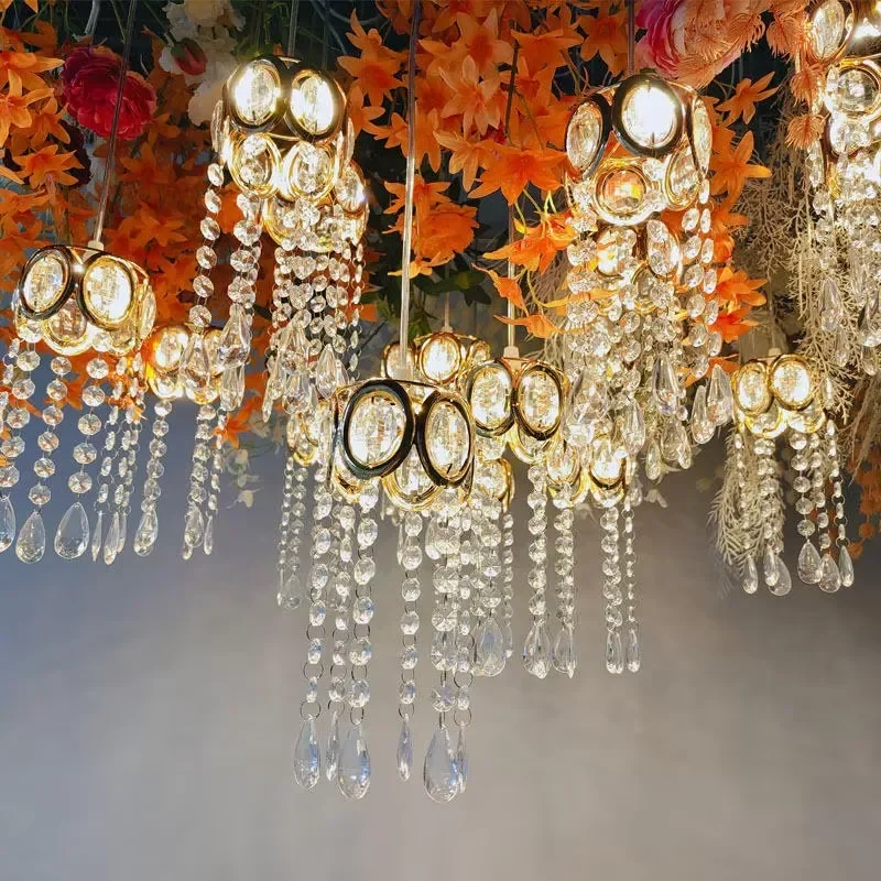 for Wedding Scene Decorative Lights Props Wrought Iron Electroplating 10 Crystal Chandeliers Lighting
