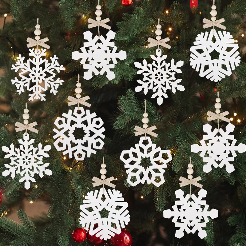 6 stücke Holz Schneeflocken Ornamente Weihnachten Dekoration Für Startseite Weihnachten Baum Hängen Anhänger 2026 Neue Jahr Urlaub Geschenke DIY Handwerk