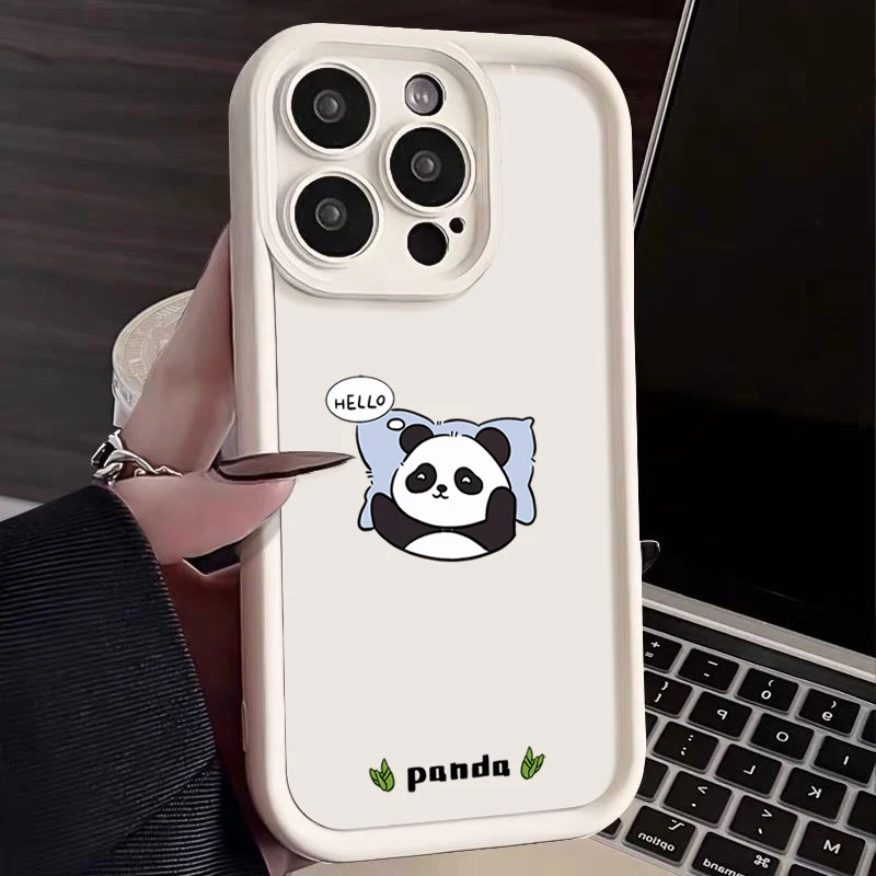 Panda Pattern Soft Phone Case For iPhone 14 15 16 Pro Max 16 Plus 13 12 11 Pro 7 8 Candy Color Shockproof Bumper Silicone Cover