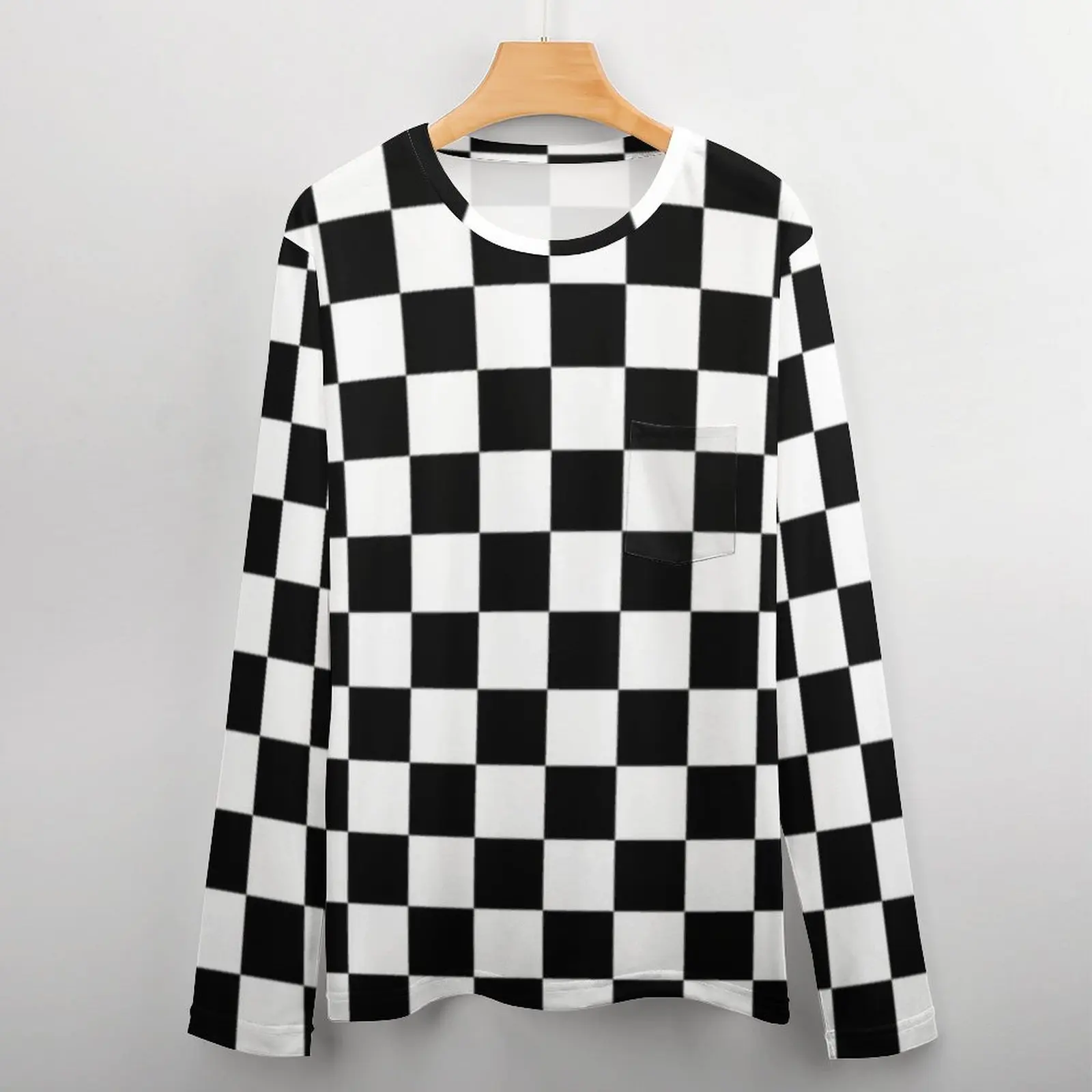 Black Checkerboard T-Shirt Spring Classic Black and White Checker Streetwear T-Shirts Man Trendy Pattern Tshirt Large Size 5XL