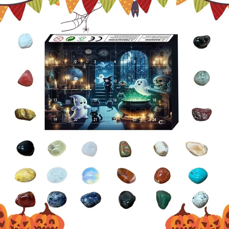 Halloween Advent Countdown Kalender 24 Tage Edelstein 2024 Kalender Advent Horror Ornamente für Festival Home Tisch dekoration