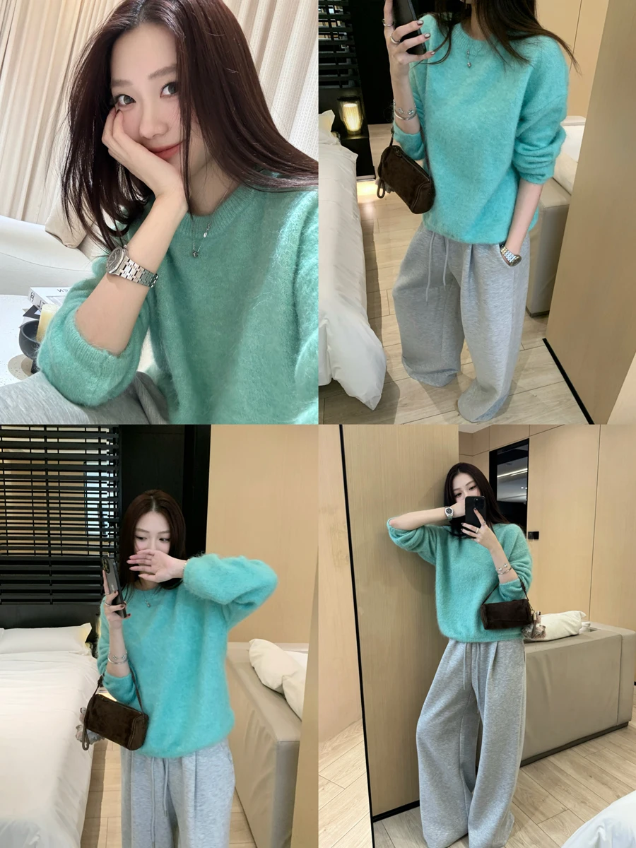 

Женский свитер свободного кроя с круглым вырезом, мягкий, теплый, на флисовой подкладке, из шерсти альпака, удобный, осенне-зимний, для повседневной носки