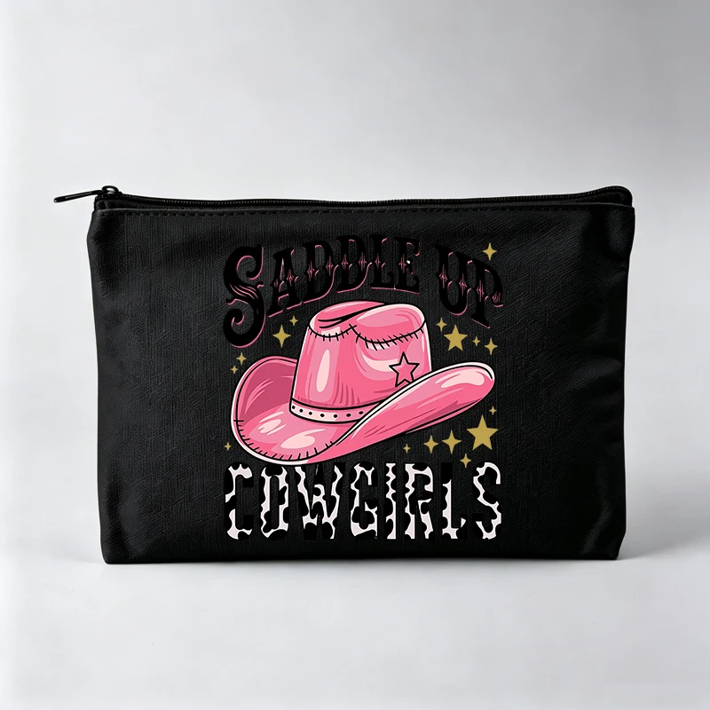 

Women's Cowgirl Hat Slogan Print Makeup Bag, Western Style Cosmetic Pouch for Daily Use