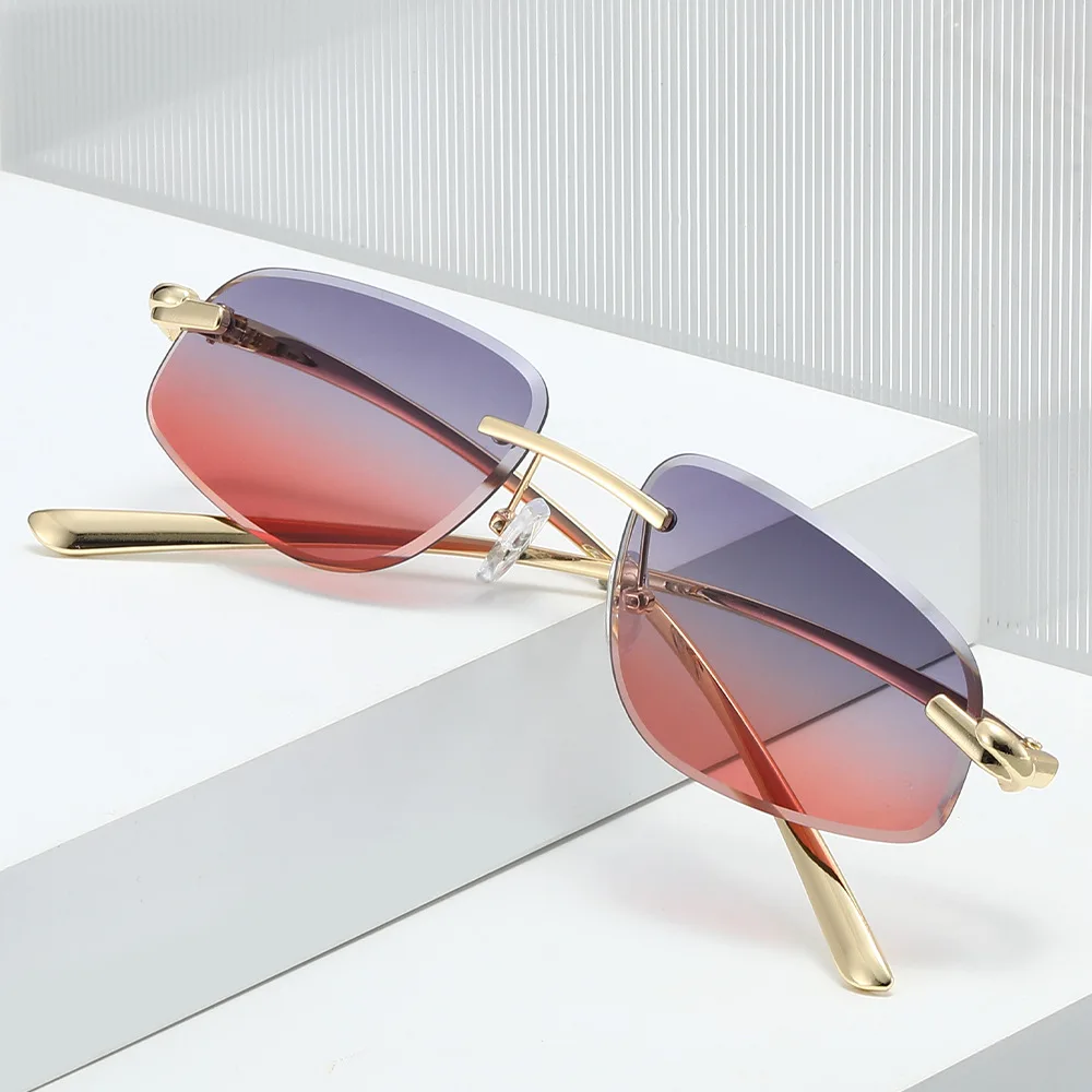 New Frameless Sunglasses for Women's Fashionable Luxury Blue Pink Gradient Sunglasses UV400 Punk Men's Outdoor Sunglasses
