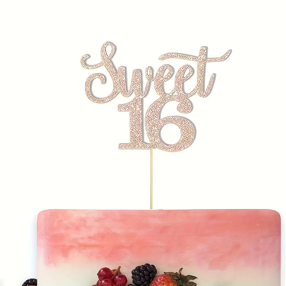 1 Stück, roségoldener Kuchen-Dekorationsaufsatz aus Papier Sweet 16, verwendet für jubelnde und glänzende Dekoration auf der 16. Geburtstagsfeier – Detail 7