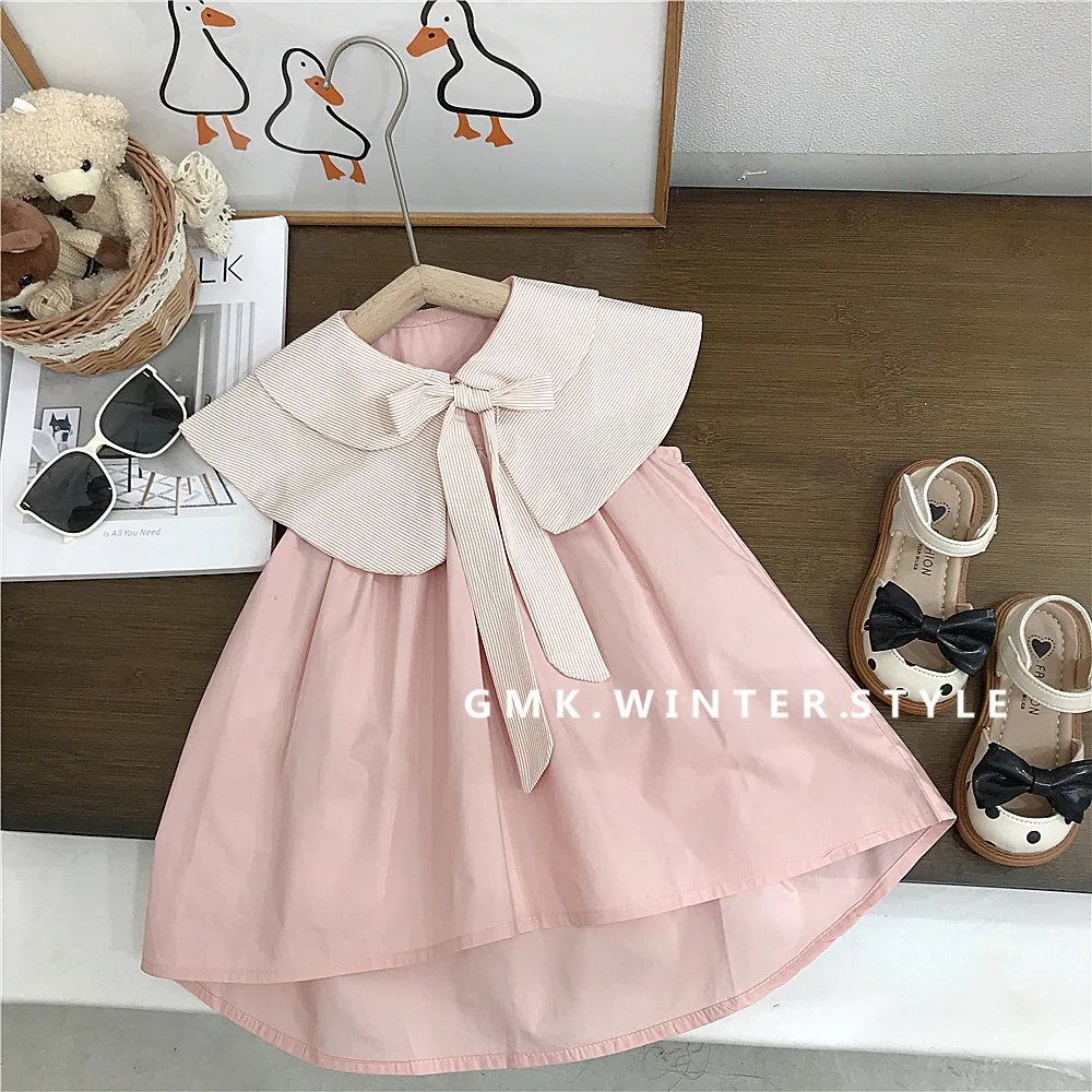 

Girls Summer Dress Pink Skirt Foreign Style Baby Korean Version A-shaped Skirt Children's Summer Dress Double Neck Princess