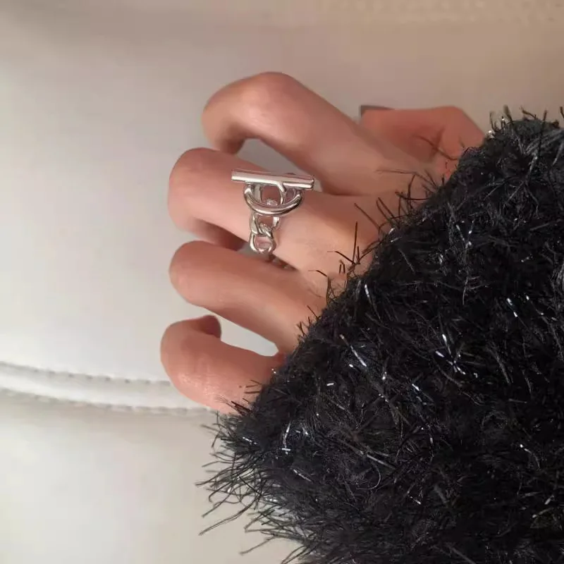Women's 925 Silver Geometric Adjustable Ring, Modern Gift