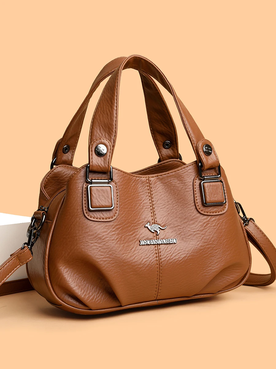 Genuine Leather Handbag Women's 2026 New Single Shoulder Slant Cross Soft Leather Bag Fashionable Three-layer Dumpling Shape