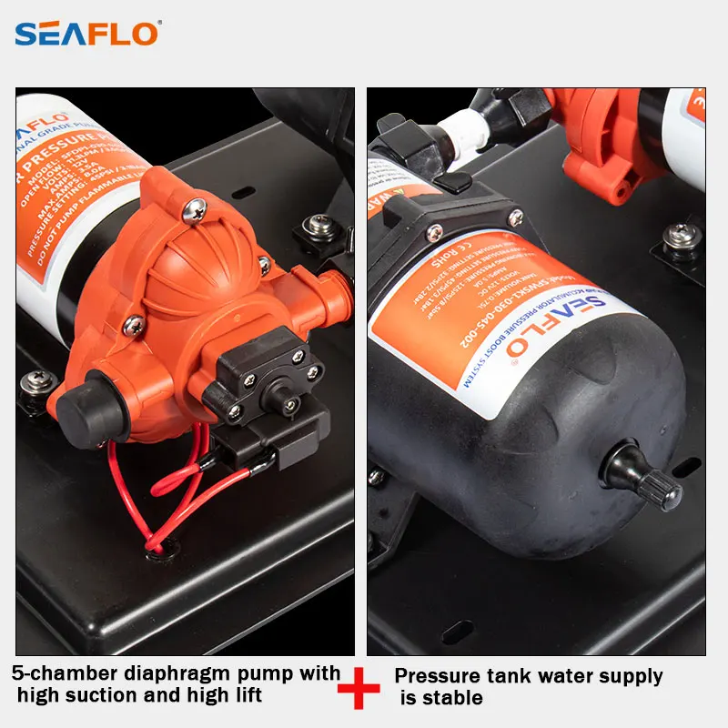 SEAFLO Diaphragm Pump 3GPM Water Supply Pressure System Tank Large Flow 12V/24V Self Priming Pump for RV Boat Yacht Stable