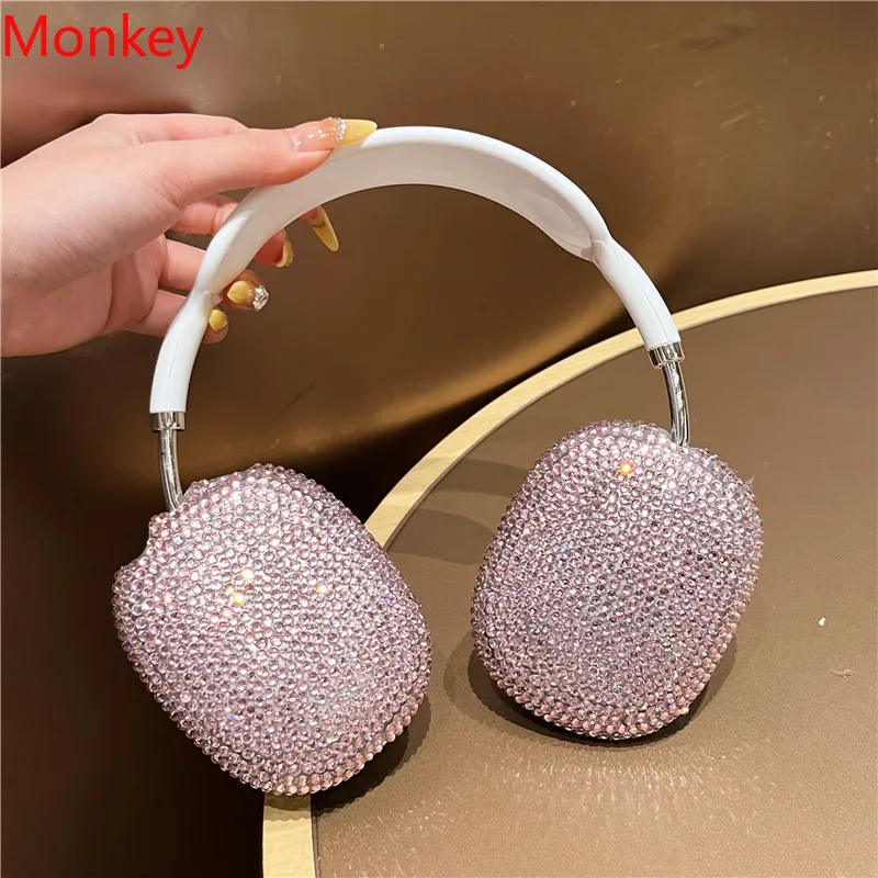 غطاء حماية لسماعات الأذن الماسية الكريستالية الفاخرة لأجهزة Apple Airpods Max Glitter Diamond Tpu Soft Headphone Accessories هدية