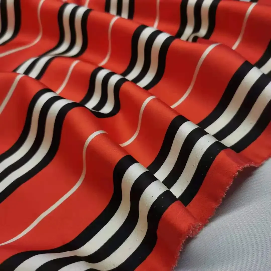 Stripe Dress Fabric Satin Crepe Soft Dropping For Gown Pajamas Glossy Material