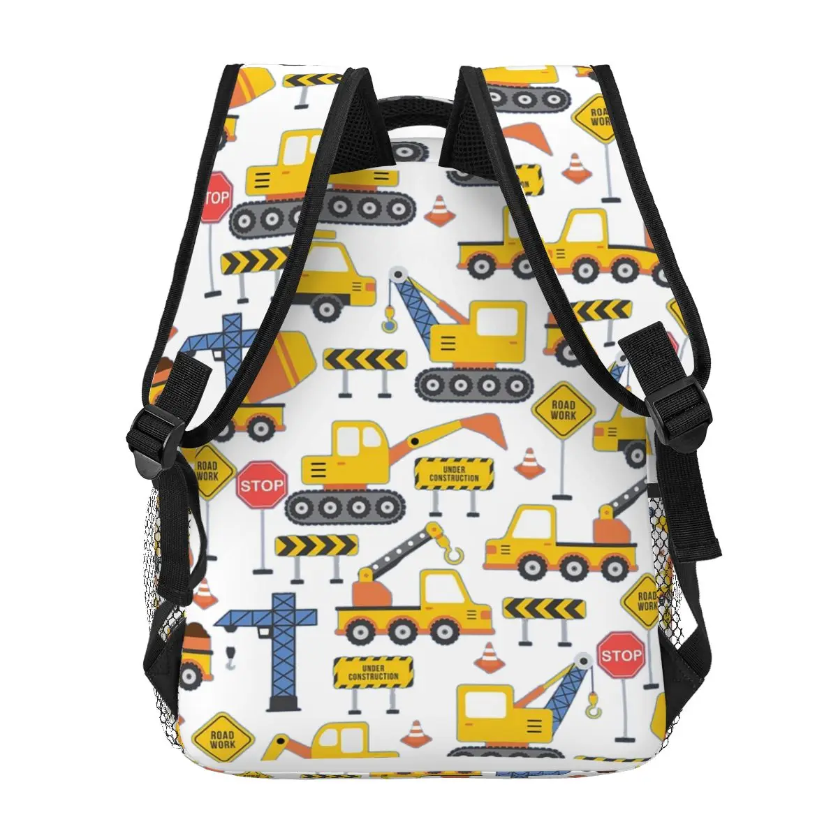 Road Work Under Construction Transportation Pattern Blue Backpacks Boys Girls Bookbag School Bags Kids Rucksack Shoulder Bag