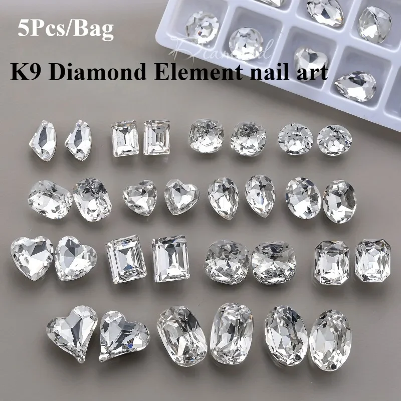 5Pcs/Pack Clear Nail Art Diamond Element Tip Base White Diamond High Quality Shaped Pile Nail Art Jewelry Fashion Pretty Tools