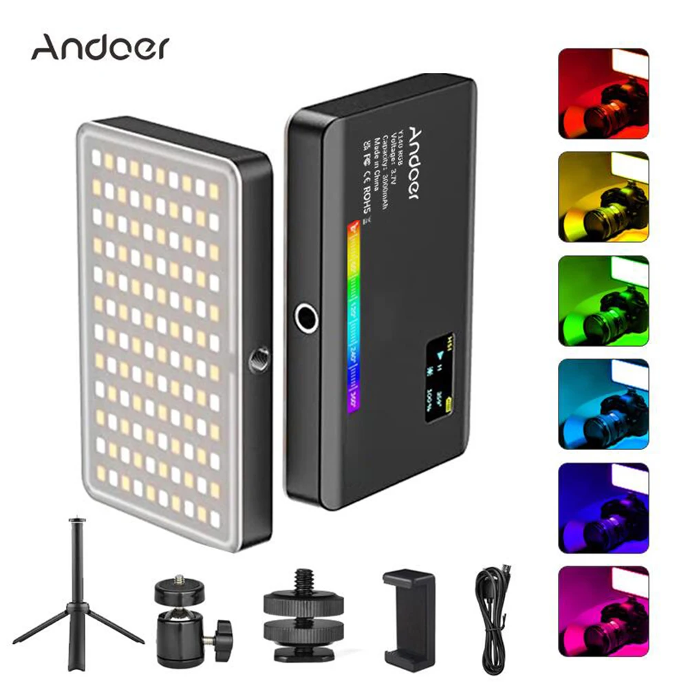 Andoer Y140 RGB LED Video Light Pocket Video Light 2500K-9000K with Cold Shoe Adapter for Vlog Live Streaming Online Meeting