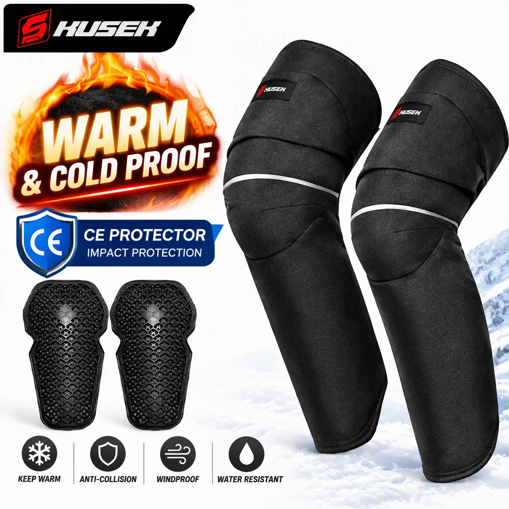 KUSEK Winter Motorcycle Knee Pads Warm Fleece Leg Warmers Windproof Motorbike Riding Protective Gear Shock Absorbing Reflective