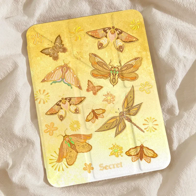 Gradient Gold Insect Aesthetic Y-Fold For iPad Case iPad 11 Air 7 6 10.9” & Mini 7 Premium Protective Cover with Pencil Slot