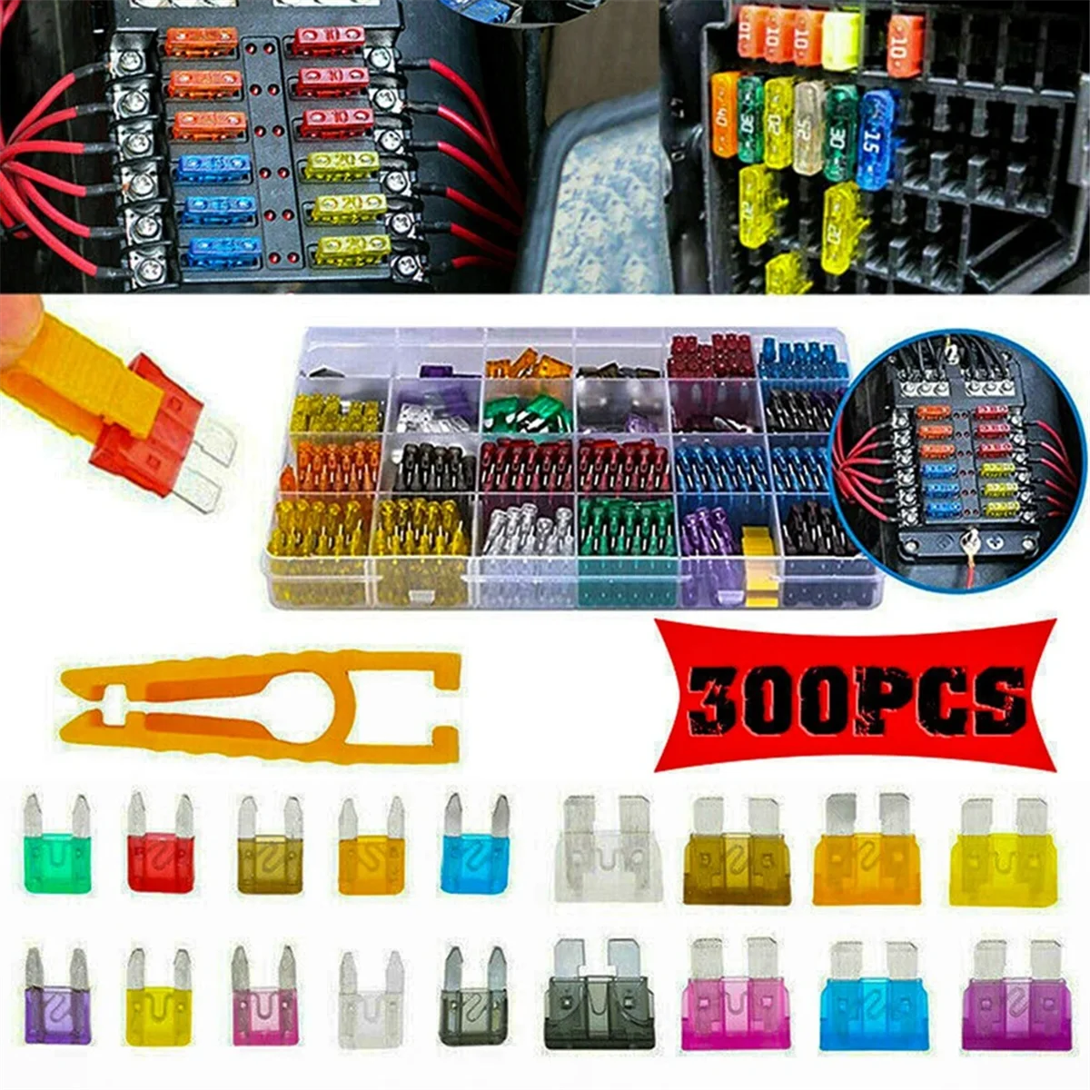 ABNH 300 pièces Kit d'assortiment de fusibles à lame de voiture Auto camion automobile moyen petit fusible mixte fusible de Circuit de moto avec boîte