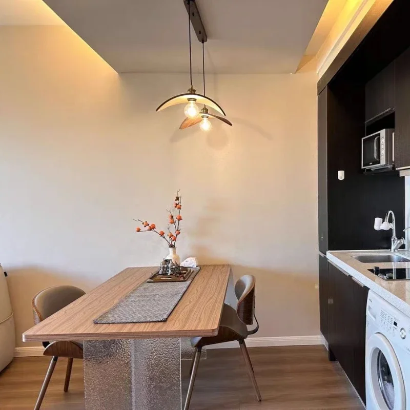 Modern Minimalist Walnut Colored LED Pendant Lamp Study Homestay Restaurant Retro Atmosphere Chandelier Home Decor Light Fixture view 4