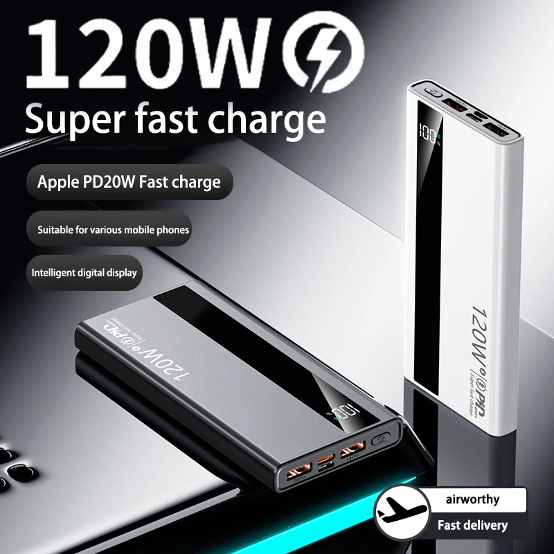 120W Power Bank 200000mAh Ultralarge Capacity Super Fast Charge Portable Power Bank With LED Digital Display For Samsung iPhone