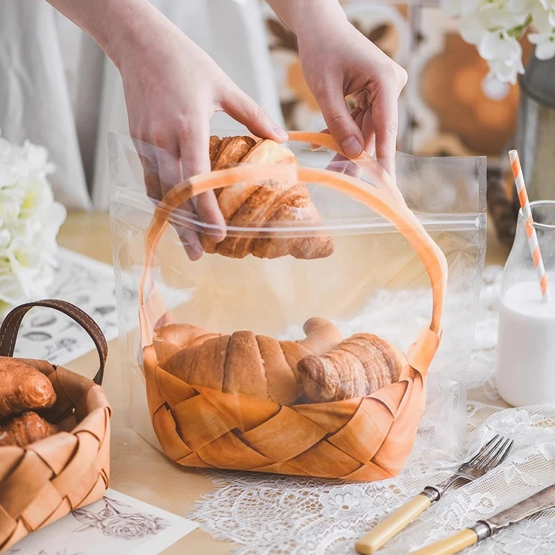 10 Uds. Bolsas de plástico transparentes para pan rebanadas con asa, galletas, dulces, galletas cepilladas, embalaje para tostadas en forma de lágrima manual