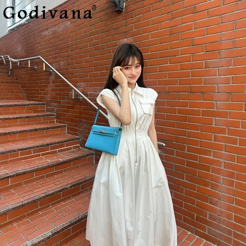 

Летнее женское платье 2026 в японском стиле, приталенное, без рукавов, с длинным рукавом, повседневное, белое, для девушек и женщин